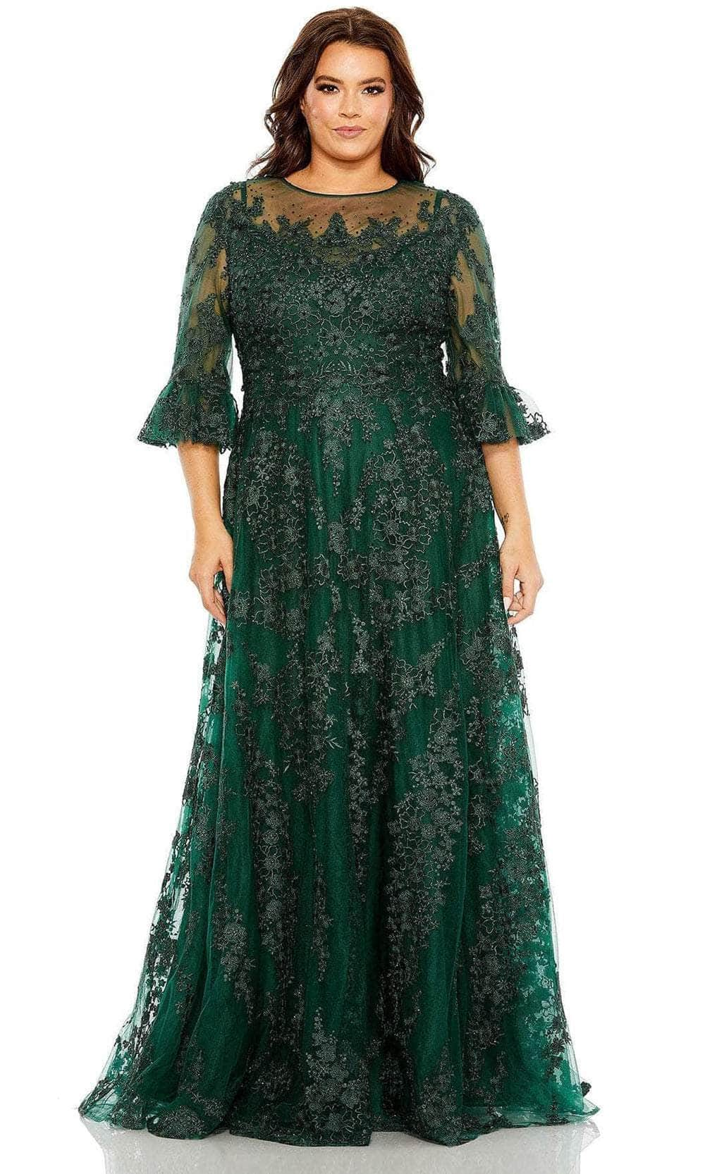 Mac Duggal 20471 - Quarter Sleeve A-Line Evening Dress Evening Dresses 14W / Emerald