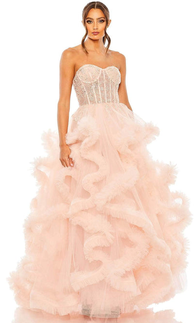 Mac Duggal 20542 - Corset Ruffled Tulle Prom Gown Special Occasion Dress 0 / Pink