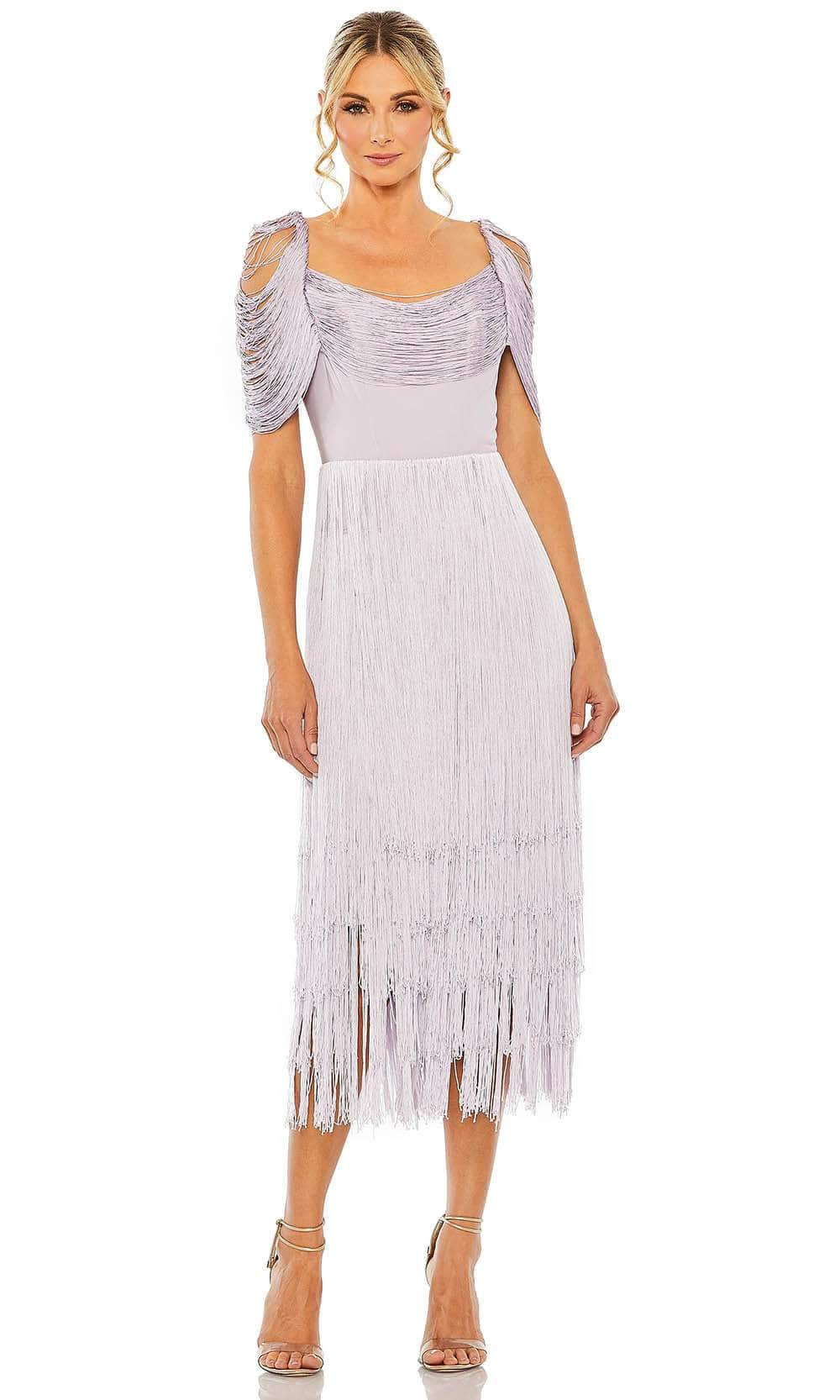 Mac Duggal 20568 - Short Sleeve Fringe Detailed Knee-length Dress Special Occasion Dress