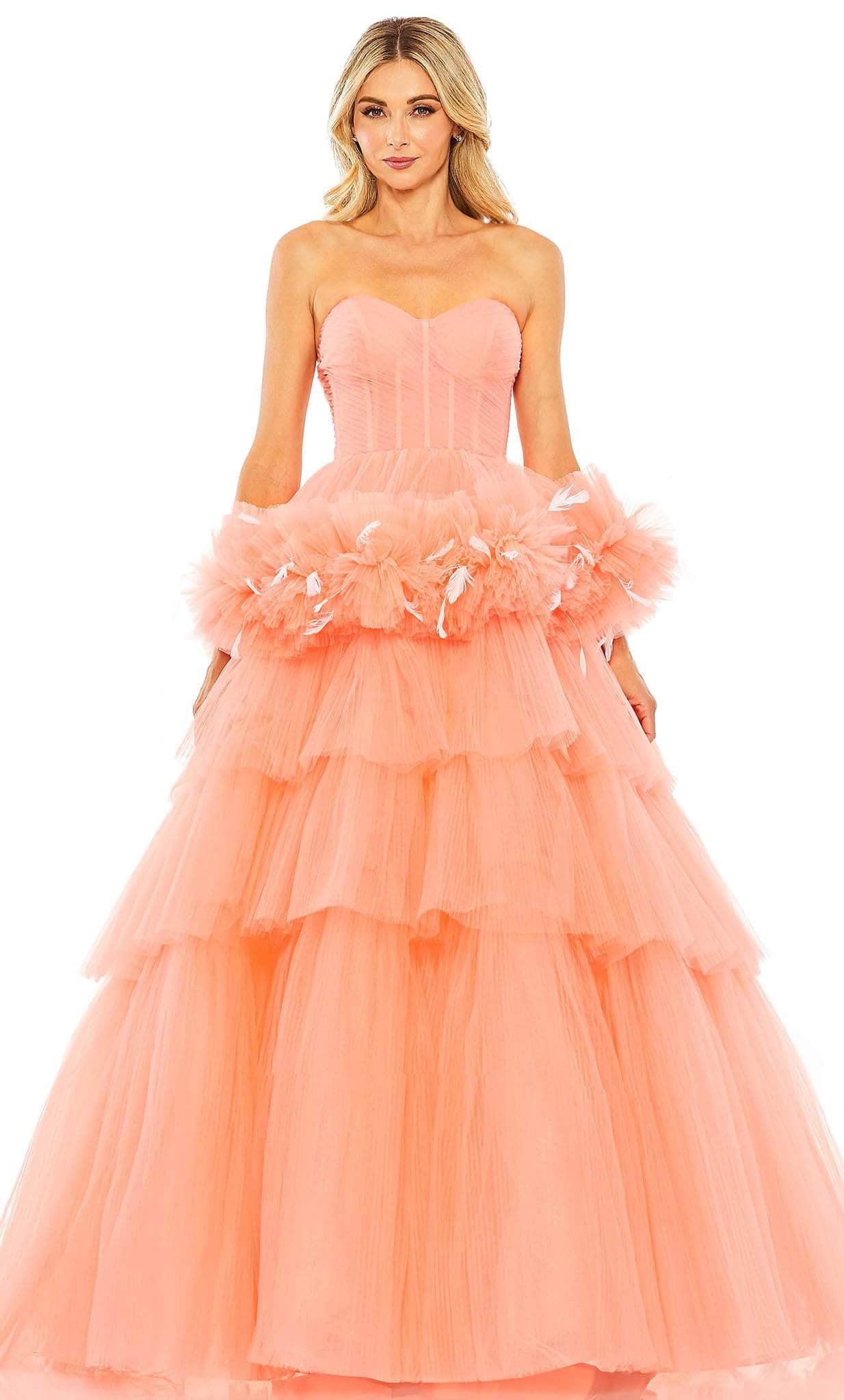 Mac Duggal 20572 - Strapless Ruffle Trim Ballgown Special Occasion Dress 2 / Coral