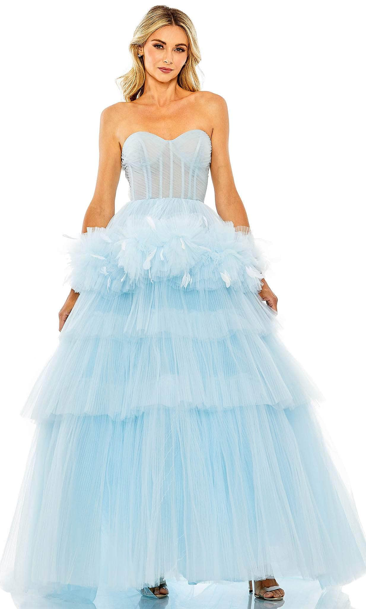 Mac Duggal 20572 - Strapless Ruffle Trim Ballgown Special Occasion Dress 2 / Ice Blue