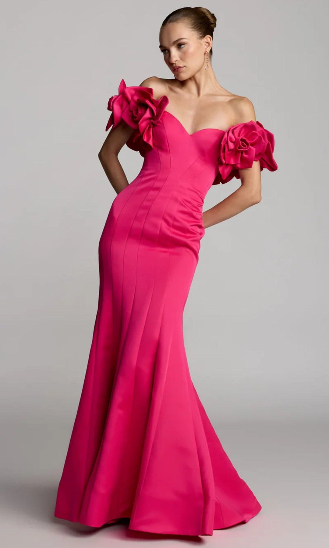 Mac Duggal 21263 - Trumpet Oversized Rosette Sleeve Evening Gown