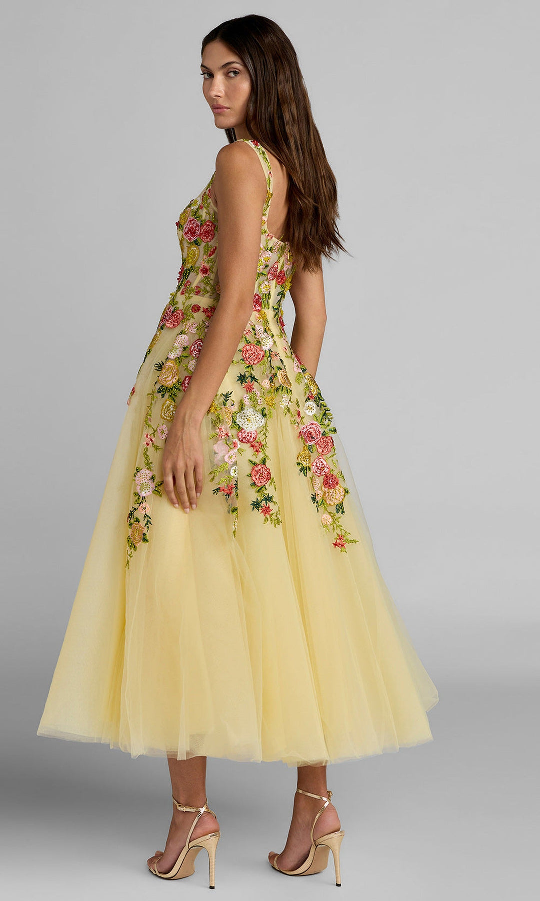 Mac Duggal 21294 - Tea-Length Floral Tulle Sleeveless Dress