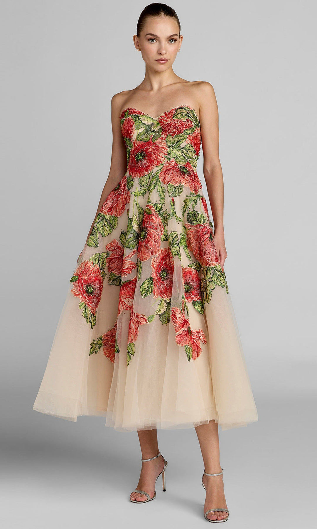 Mac Duggal 21300 - Floral Embroidered Tulle Tea-Length Dress