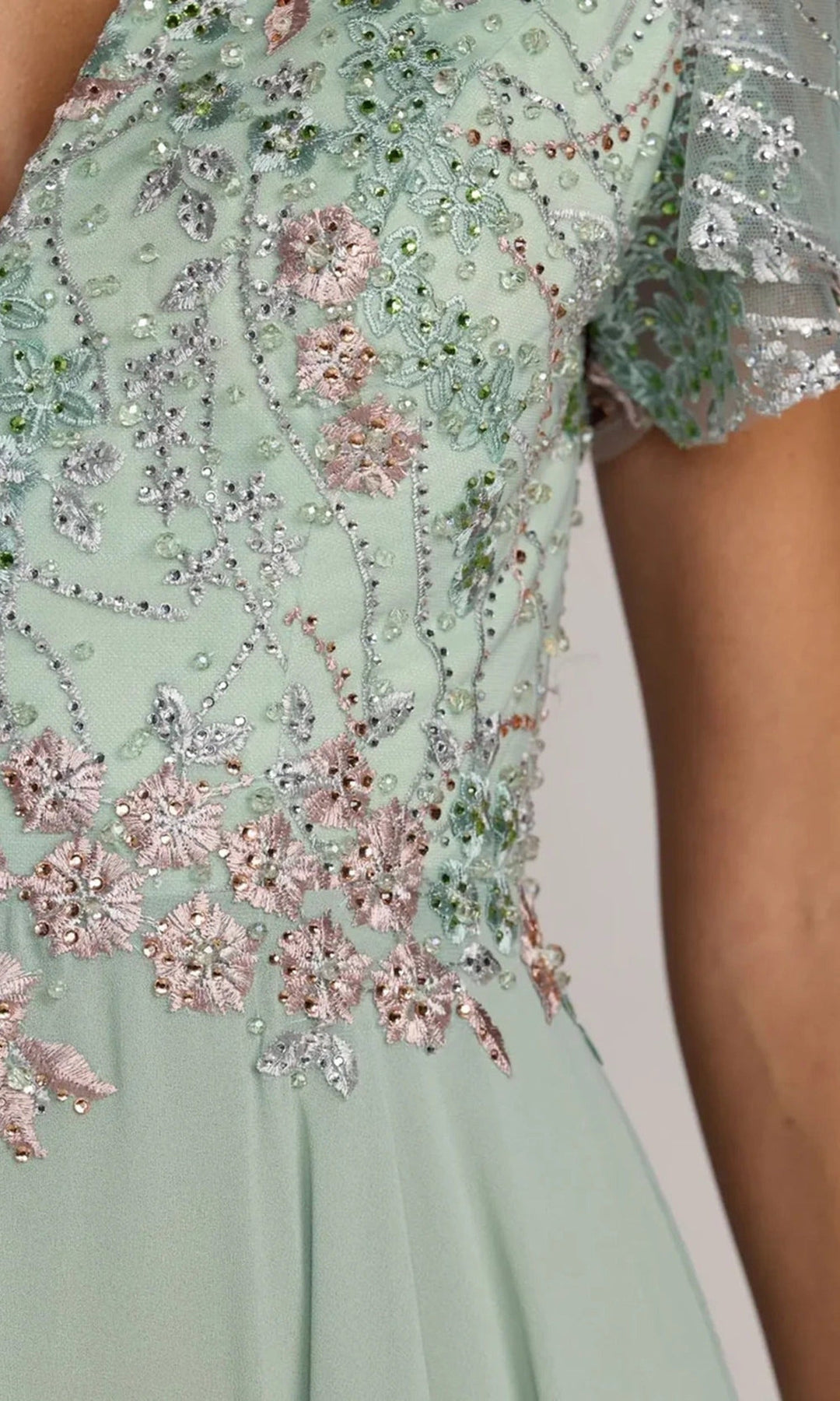 Mac Duggal 21314 - Embroidered Floral Flutter Sleeve Evening Gown