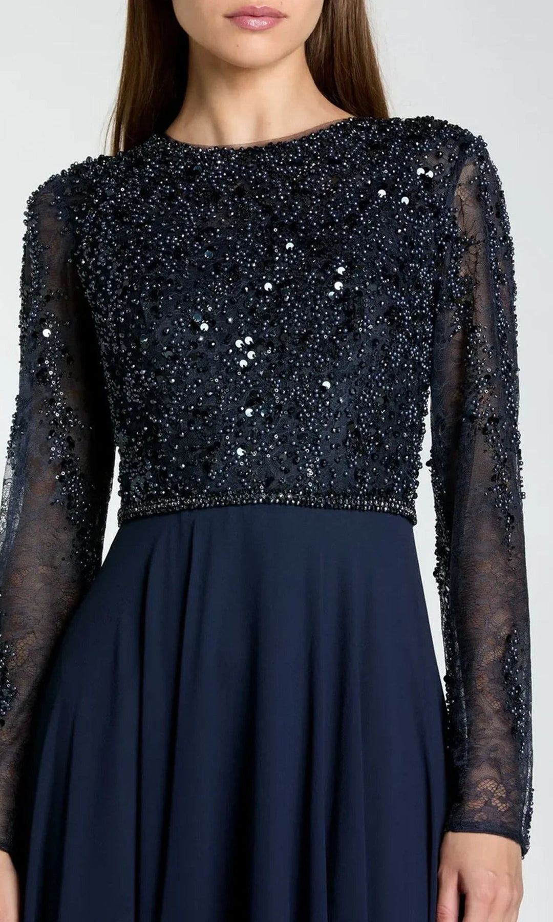 Mac Duggal 21316 - Beaded Lace Long Sleeve Evening Gown