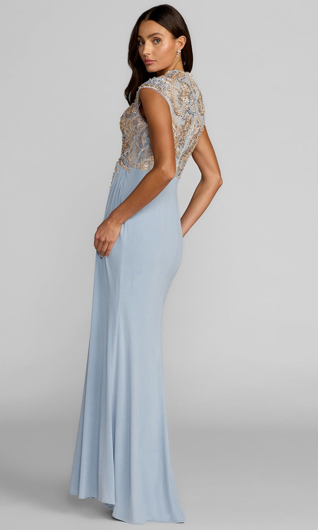 Mac Duggal 21330 - Embroidered Mesh Cap Sleeve Evening Gown