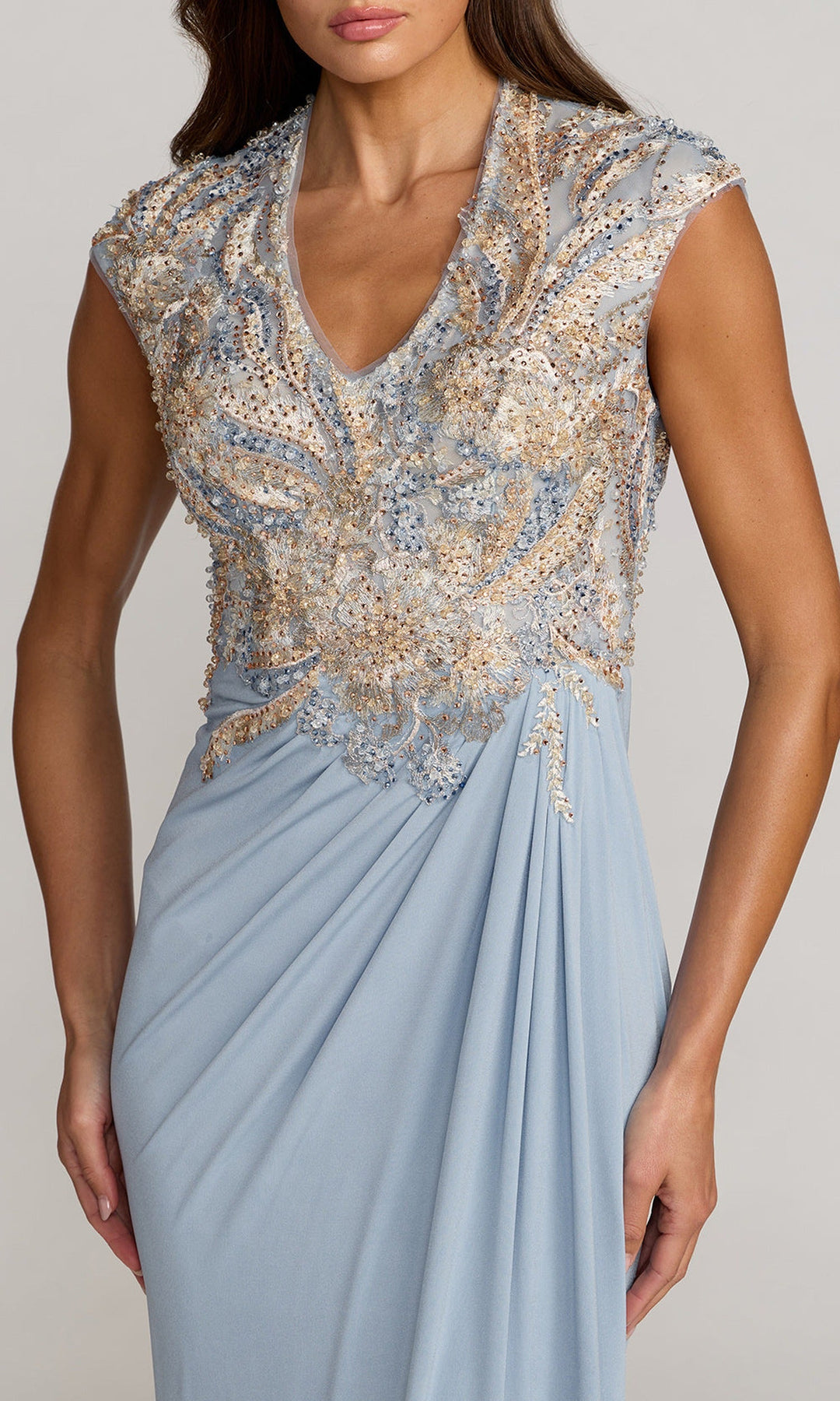 Mac Duggal 21330 - Embroidered Mesh Cap Sleeve Evening Gown