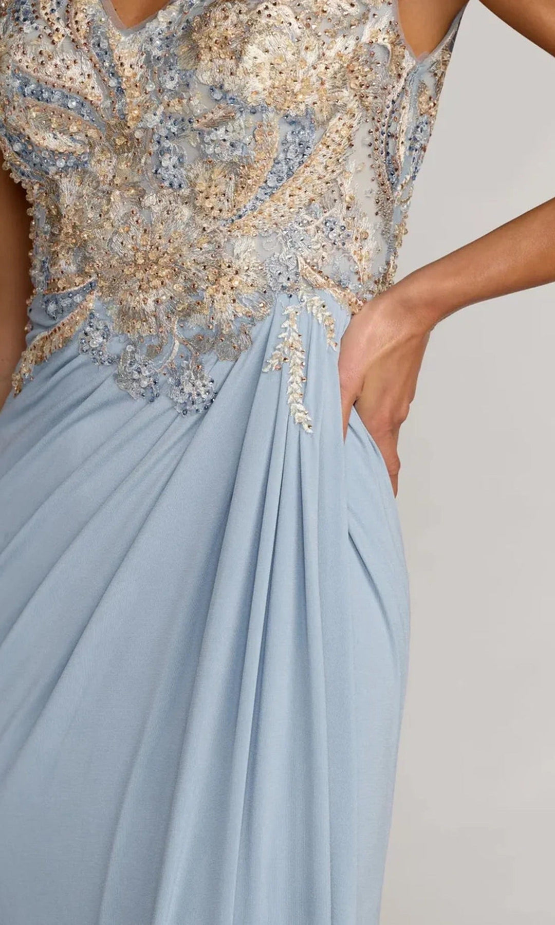 Mac Duggal 21330 - Embroidered Mesh Cap Sleeve Evening Gown