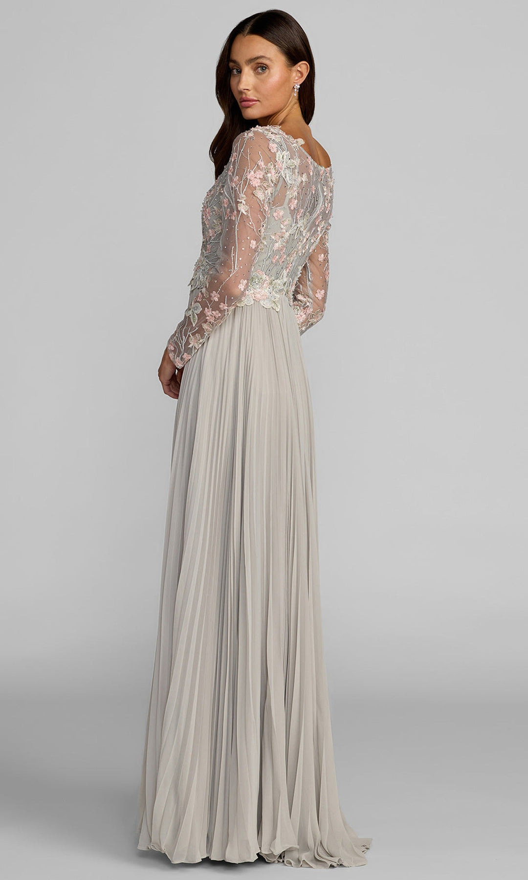 Mac Duggal 21332 - Pleated A-Line Long Sleeve Evening Gown
