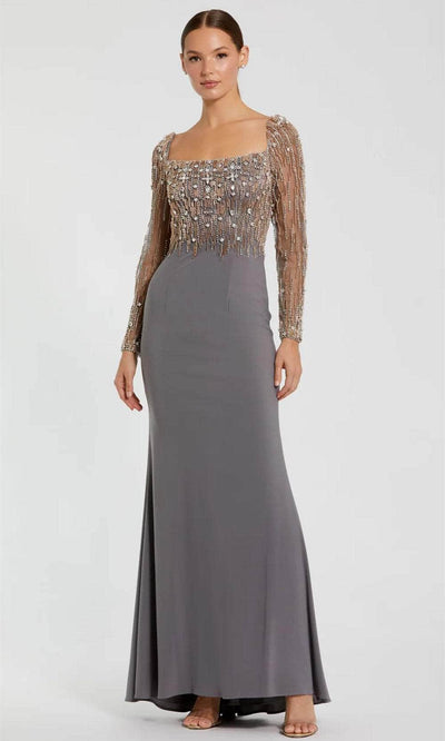 Mac Duggal 2256 - Sheer Sleeve Beaded Top Evening Dress Mother of the Bride Dresses 2 / Platinum Gold