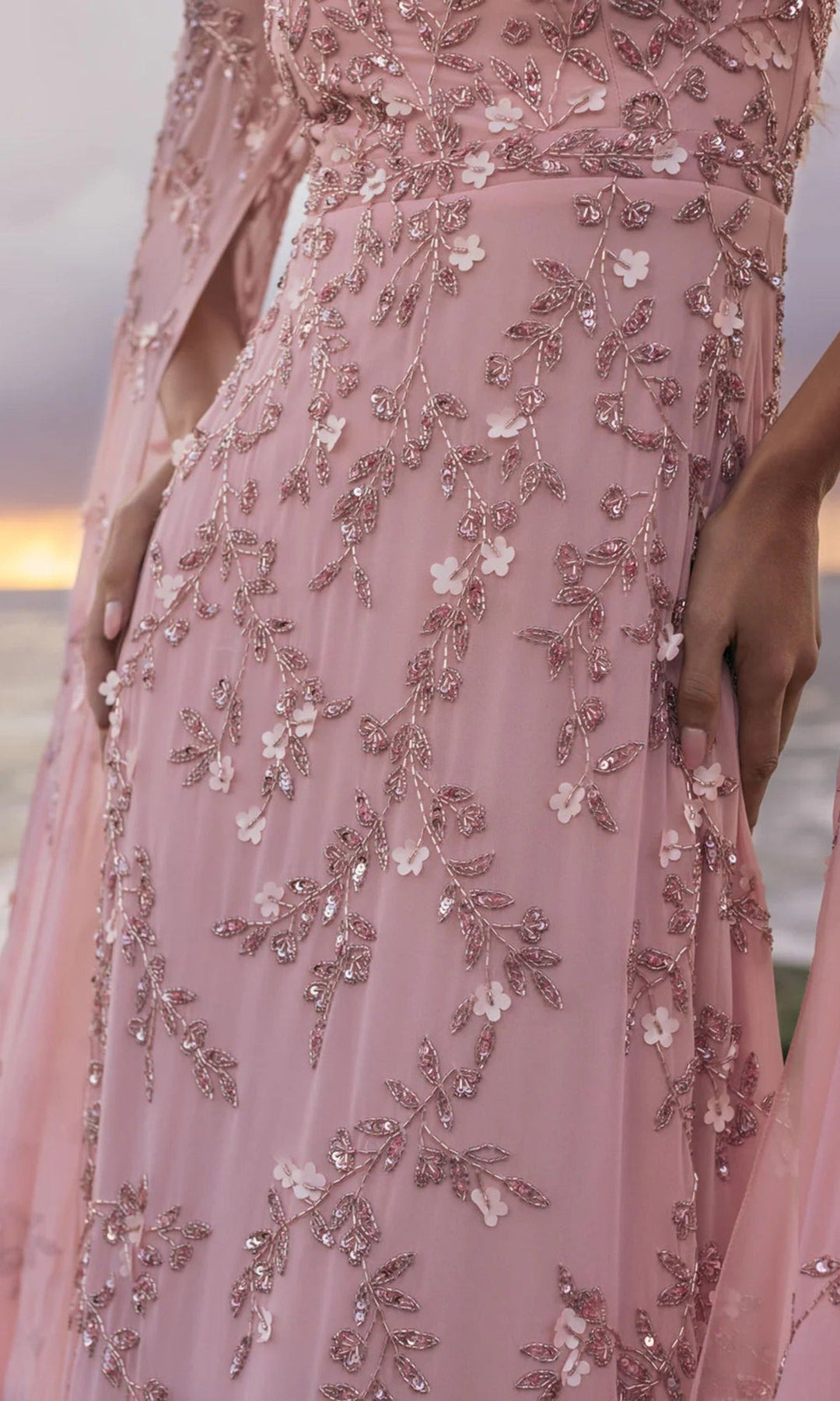 Mac Duggal 23068 - Floral Beaded Cape Sleeve Prom Gown