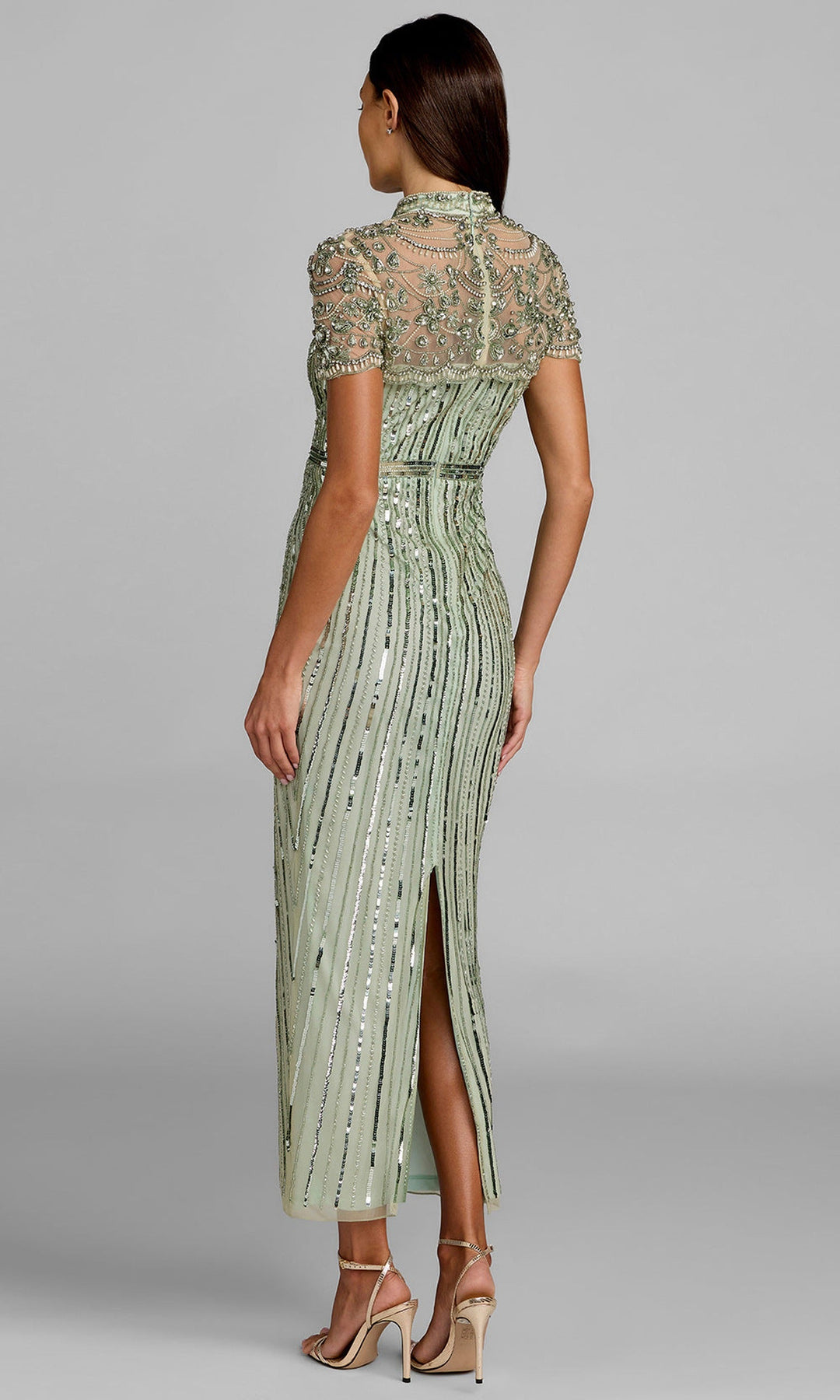 Mac Duggal 23075 - Illusion Yoke Beaded Mesh Midi Dress
