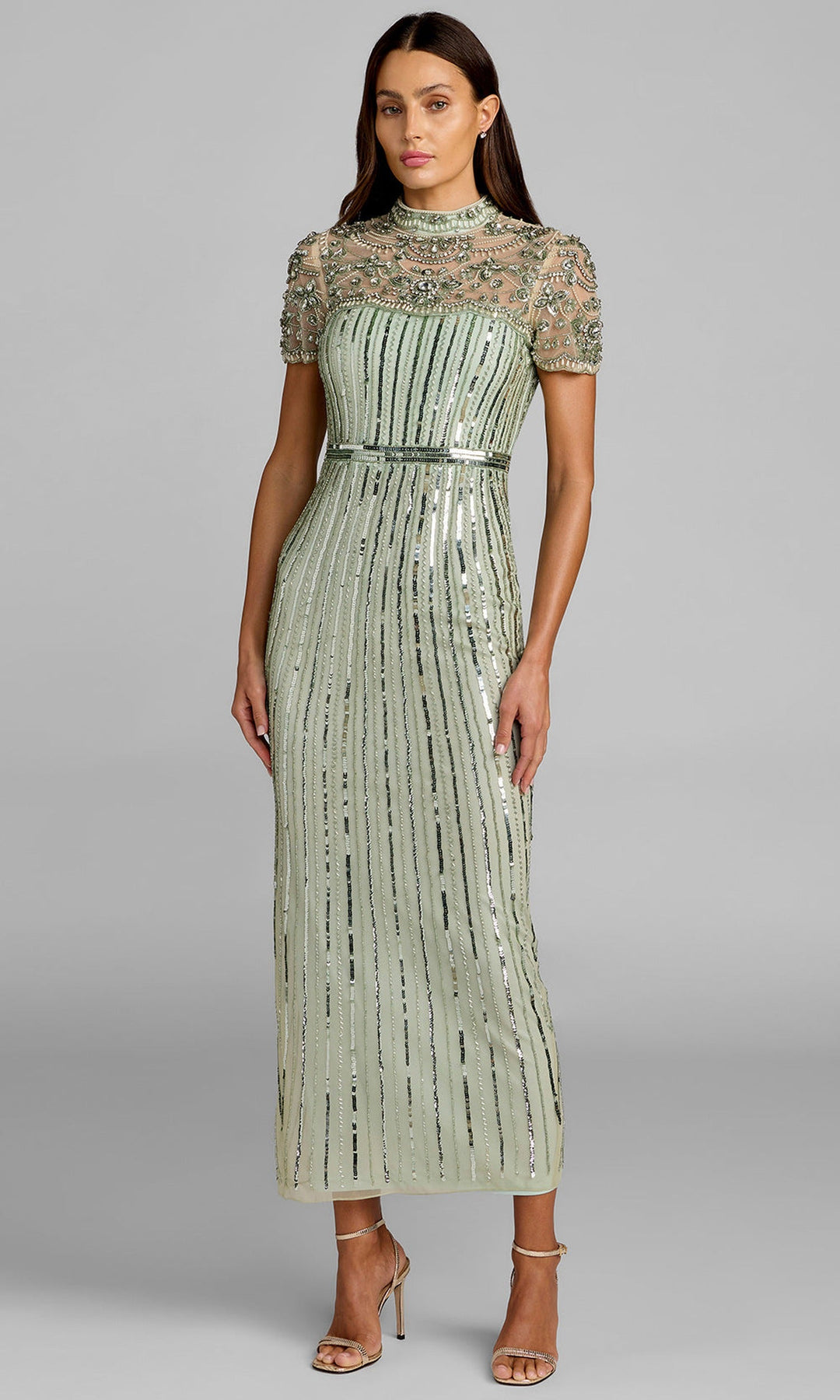 Mac Duggal 23075 - Illusion Yoke Beaded Mesh Midi Dress