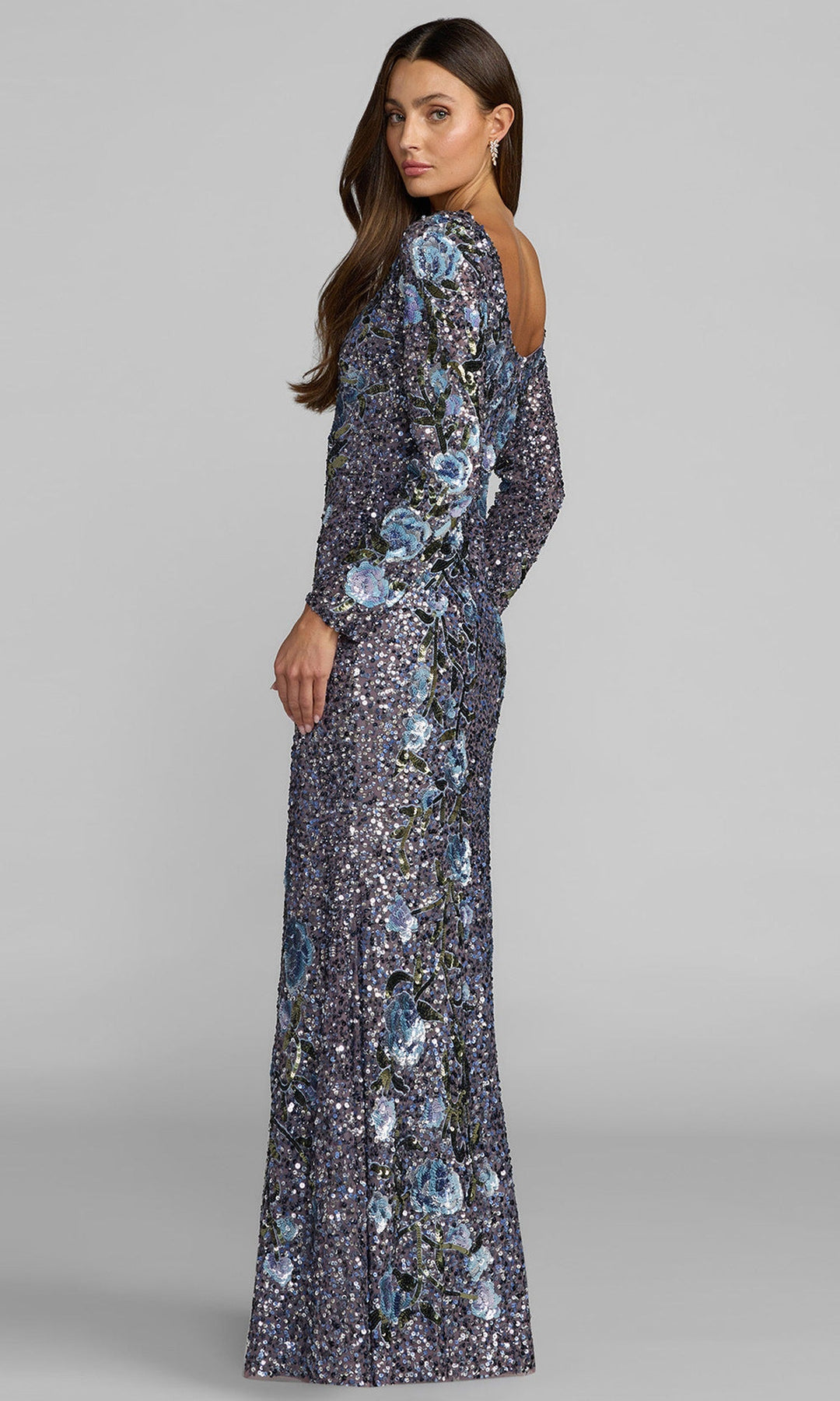 Mac Duggal 23103 - Floral Sequin Long Sleeve Prom Gown