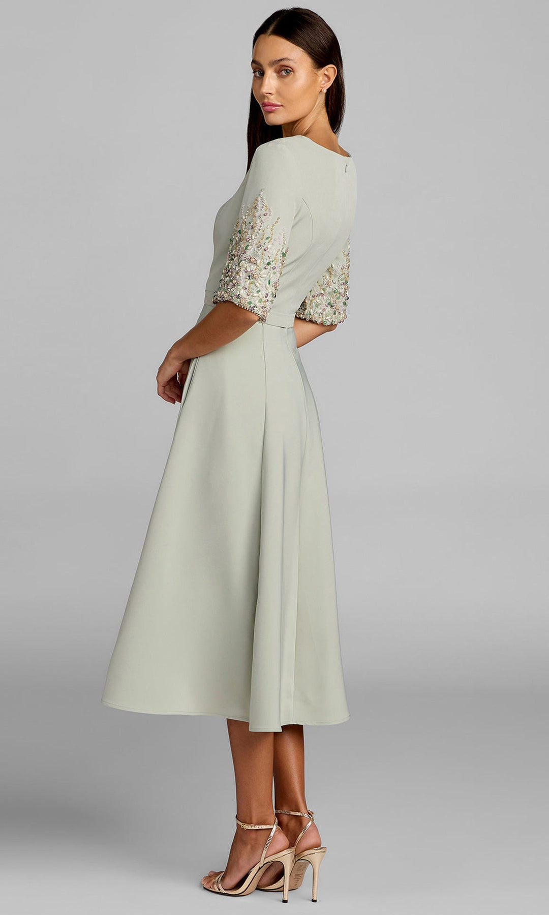 Mac Duggal 2372 - Beaded Sleeve A-Line Tea-Length Dress