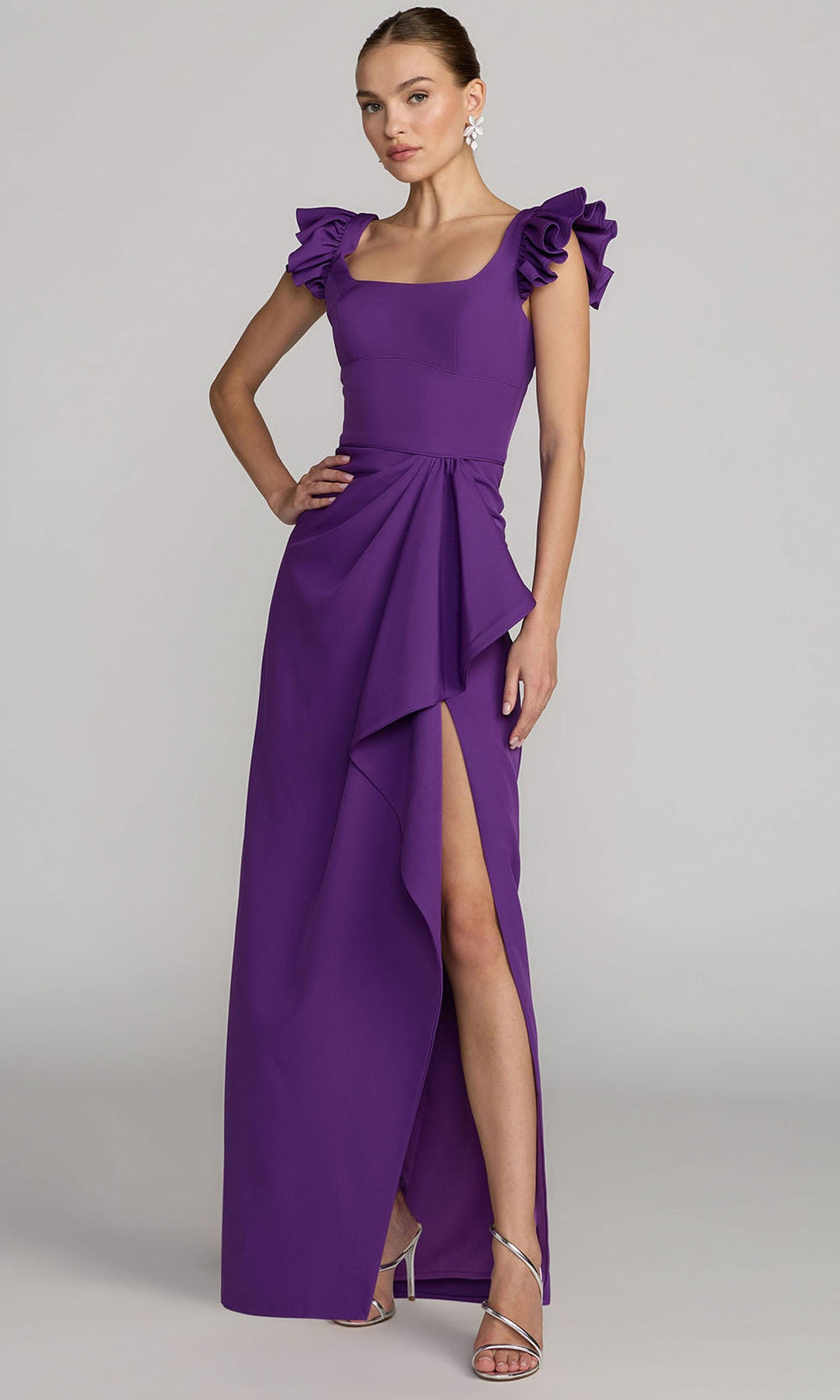Mac Duggal 27740 - Ruffled Cap Sleeve Column Prom Gown