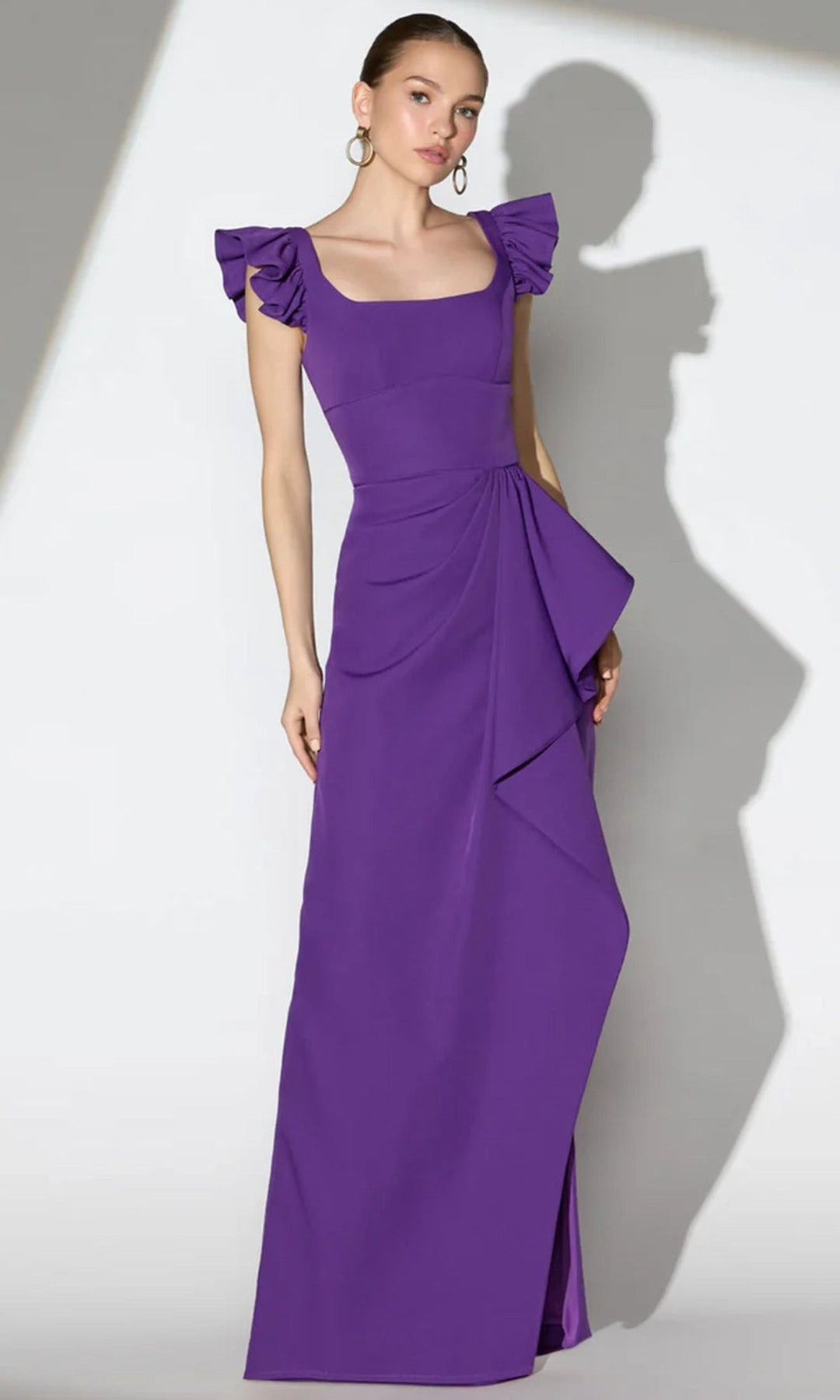 Mac Duggal 27740 - Ruffled Cap Sleeve Column Prom Gown