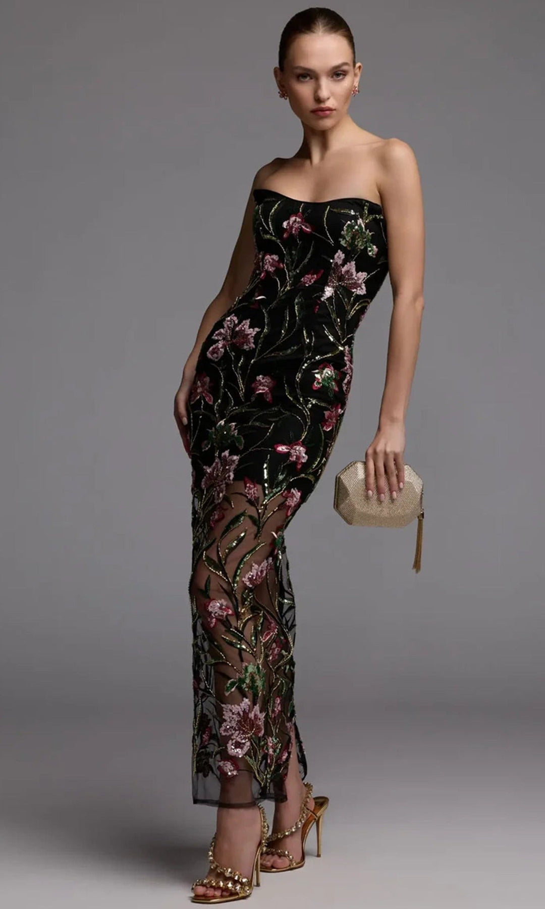 Mac Duggal 27814 - Floral Embroidered Illusion Skirt Long Dress