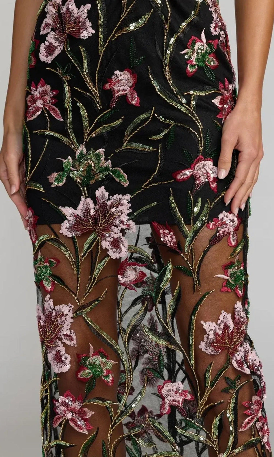 Mac Duggal 27814 - Floral Embroidered Illusion Skirt Long Dress