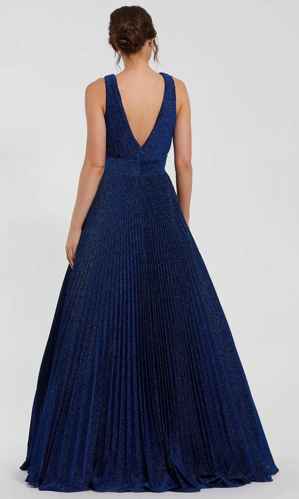 Mac Duggal 30773 - Long Shimmering Georgette Fabric; 100% polyester A-Line Dress - Wide Strap, Pleated Bodice, Wide Waistband, V-Back, Concealed Back Zipper, Floor Length ADASA Mac Duggal 30773 - Long Shimmering Georgette Fabric; 100% polyester A-Line Dress - Wide Strap, Pleated Bodice, Wide Waistband, V-Back, Concealed Back Zipper, Floor Length ADASA