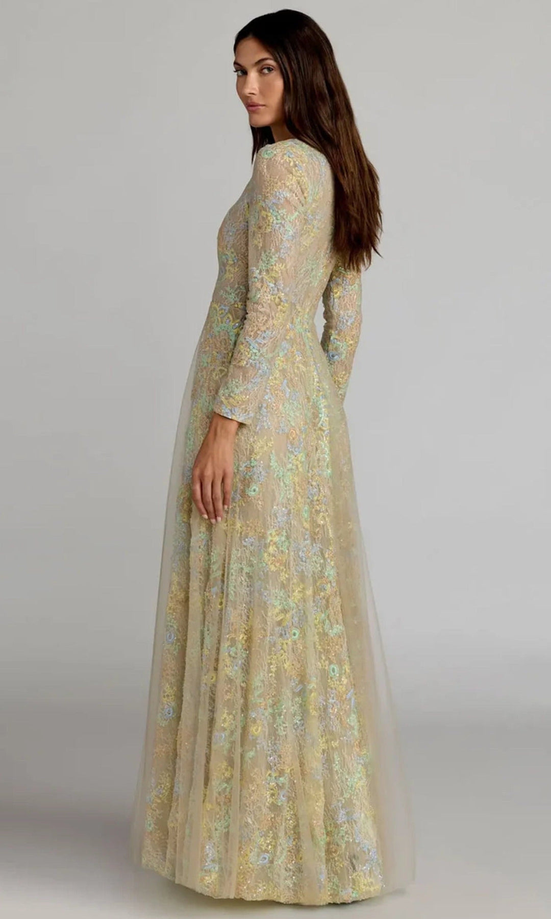 Mac Duggal 37016 - Long Sleeve Multicolor Embroidered Prom Gown