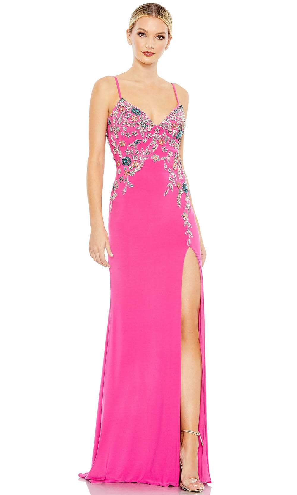 Mac Duggal 42006 - V-Neck Beaded Floral Prom Gown Prom Dresses 0 / Candy Pink