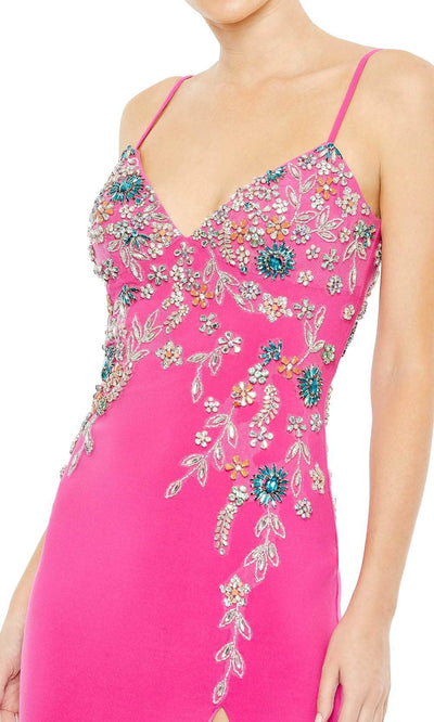 Mac Duggal 42006 - V-Neck Beaded Floral Prom Gown Prom Dresses