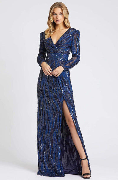 Mac Duggal - 4635R Long Dynasty Sleeve Sequined High Slit Gown Special Occasion Dress