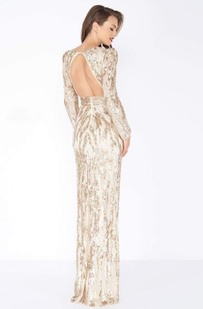 Mac Duggal - 4635R Long Dynasty Sleeve Sequined High Slit Gown Special Occasion Dress