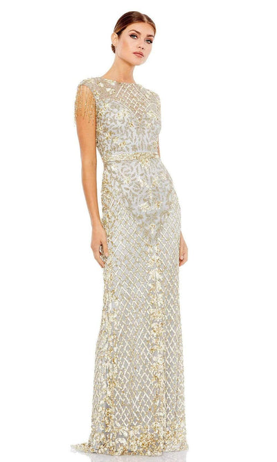 Mac Duggal - 4908 Lattice Sequined Column Long Gown Special Occasion Dress 2 / Platinum/Gold