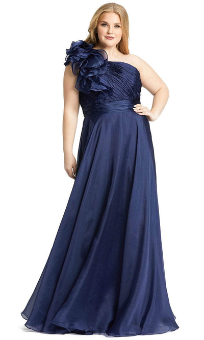 Mac Duggal 49171F - Ruffled One Shoulder Formal Gown Special Occasion Dress 12 / Midnight