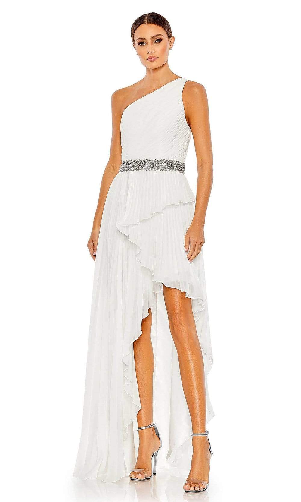 Mac Duggal - 49532 Pleated Greek Styled High Low Dress Evening Dresses 0 / White