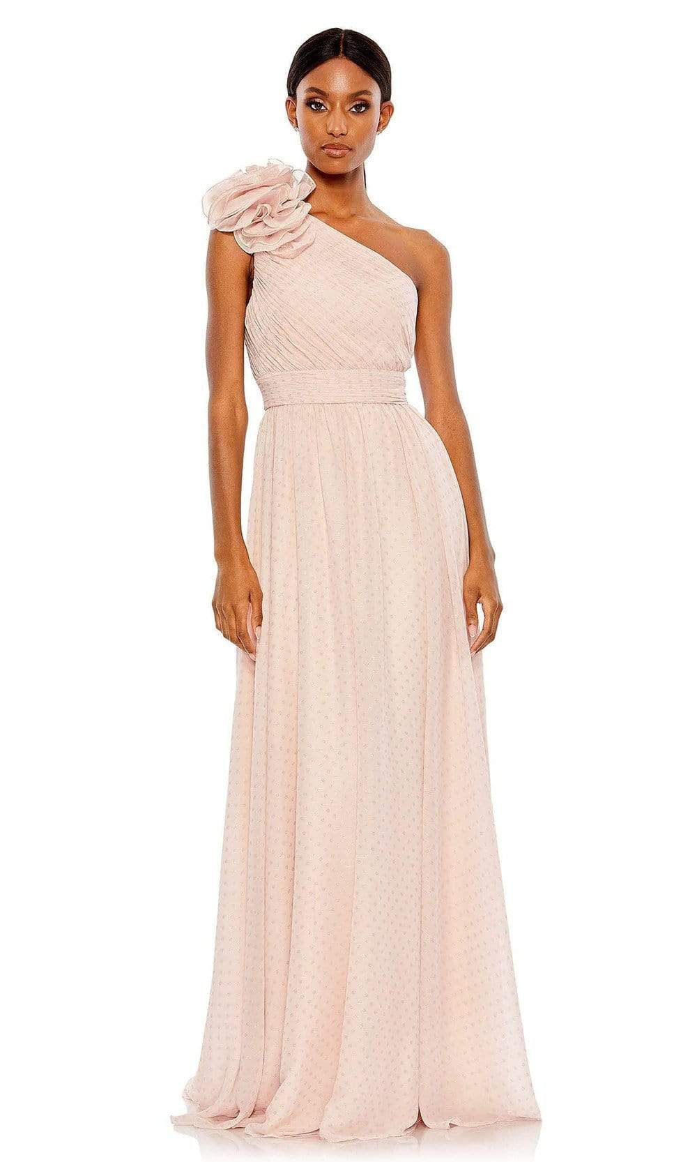 Mac Duggal - 49536 Floral Applique One Shoulder Gown Special Occasion Dress 0 / Porcelain