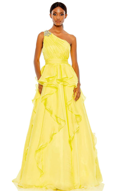 Mac Duggal 49541 - Asymmetrical Ruffled A-Line Prom Dress Prom Dresses 0 / Lemon