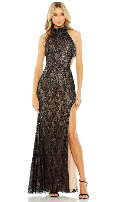Mac Duggal 49679 - Beaded Halter Evening Gown Evening Dresses 0 / Black Silver