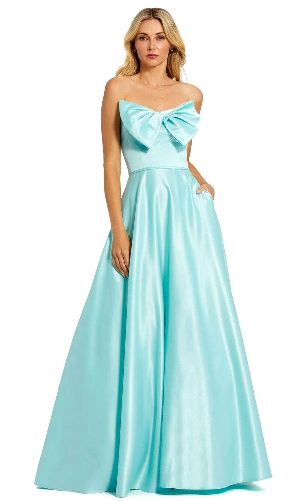 Mac Duggal 49702 - Strapless Bow Evening Gown Evening Dresses 0 / Aqua