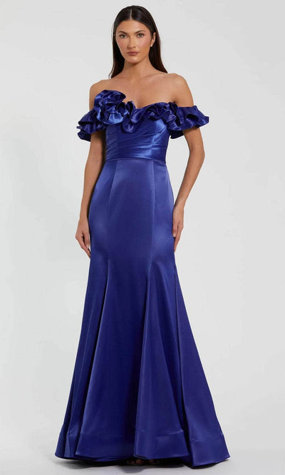 Mac Duggal 49834 - Ruffle Trimmed Off Shoulder Prom Dress Prom Dresses 2 / Cobalt