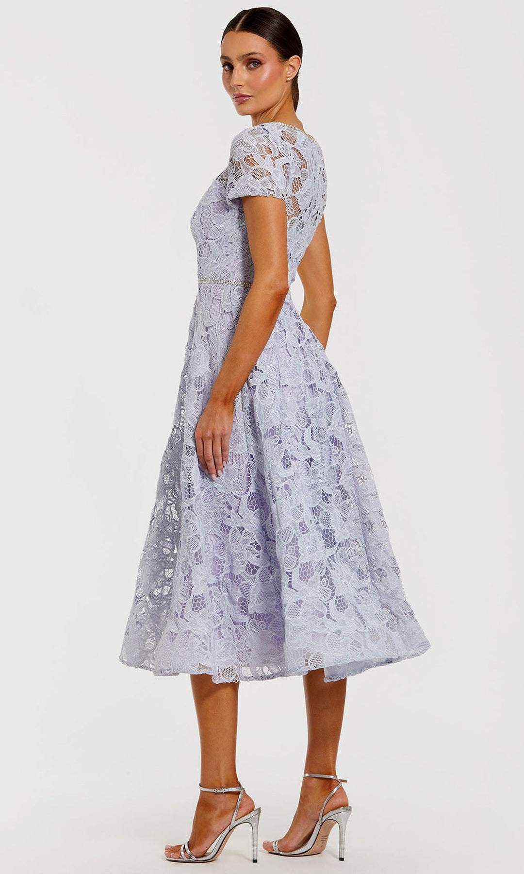 Mac Duggal 50073 - Floral Lace A-Line Tea-Length Dress