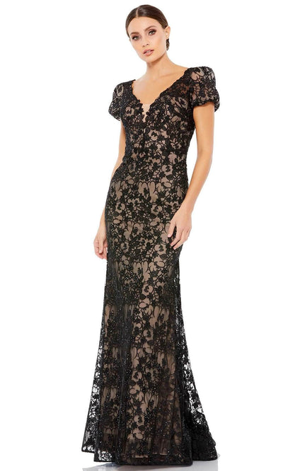 Mac Duggal 50644 - Embroidered Puff Sleeve Evening Dress Special Occasion Dress 2 / Black / Nude