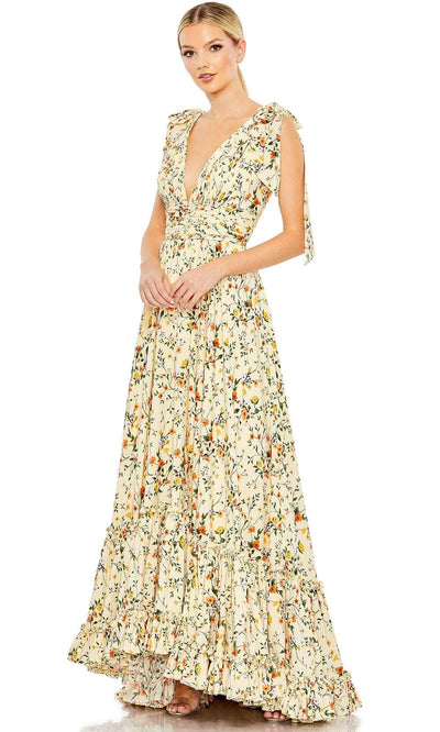 Mac Duggal 50657 - Sleeveless V-Neck A-Line Dress Special Occasion Dress 0 / Yellow/Multi