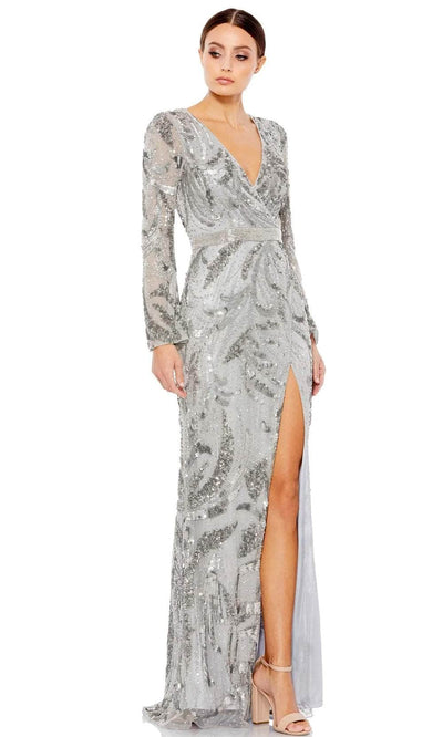 Mac Duggal 5222 - Beaded Split Sleeve Evening Gown Evening Dresses 4 / Platinum