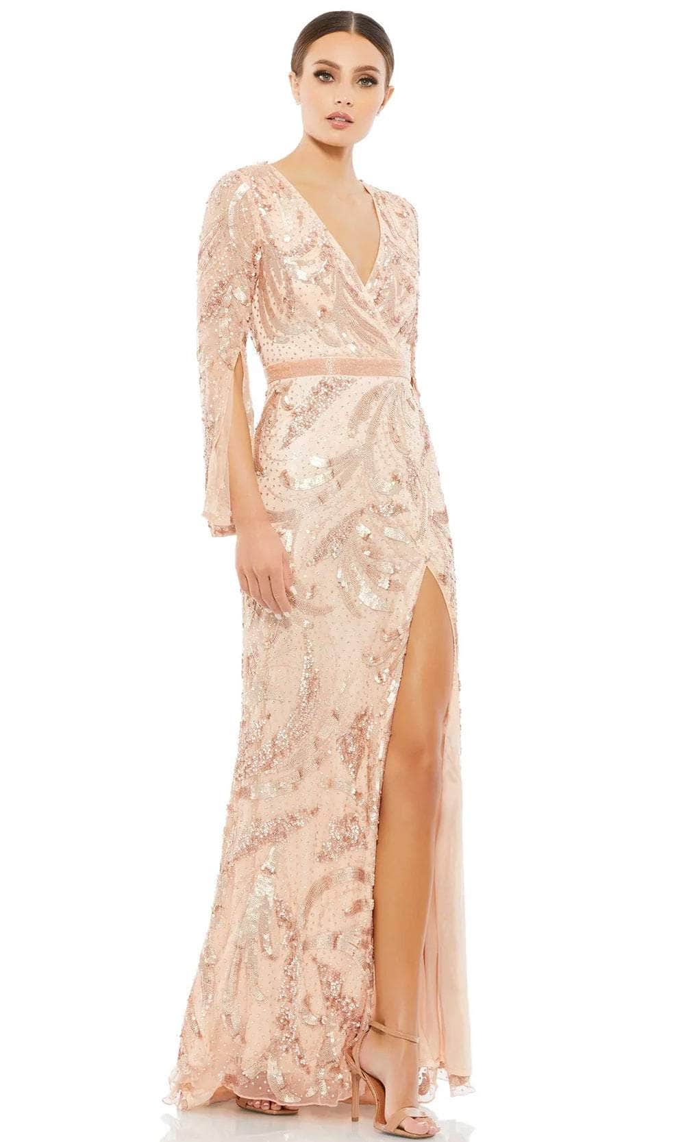 Mac Duggal 5222 - Beaded Split Sleeve Evening Gown Evening Dresses 4 / Rose Gold