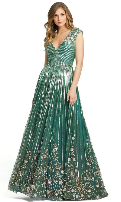 Mac Duggal - 5223 3D Floral Accent Sequin Embellished A-Line Gown Evening Dresses 0 / Sage