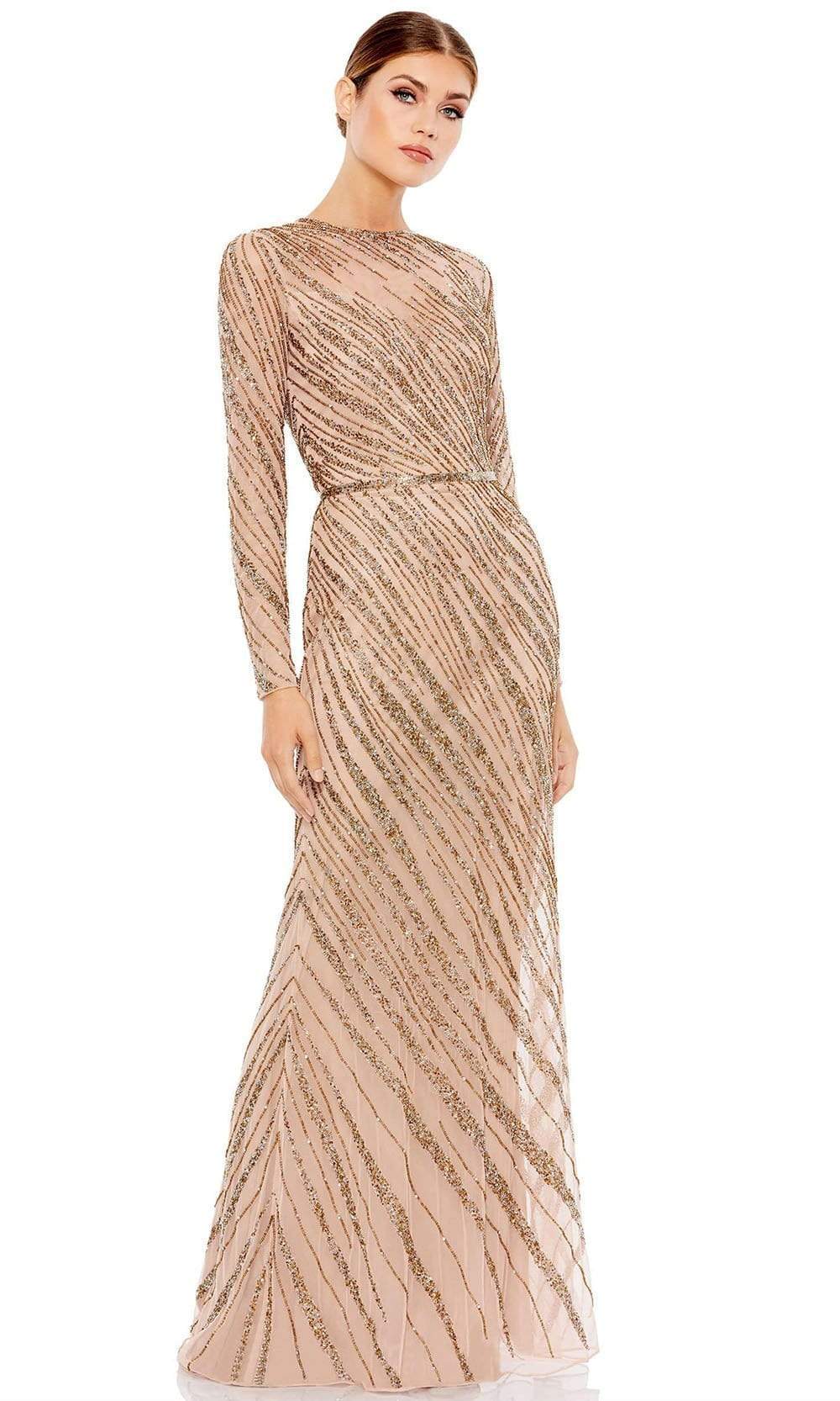 Mac Duggal - 5240 Embellished Long Sleeve Sheath Dress Evening Dresses 0 / Mocha