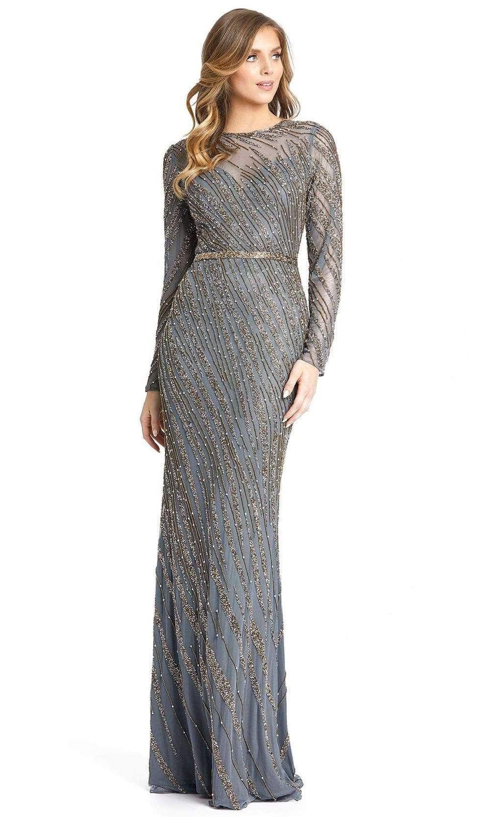 Mac Duggal - 5240 Embellished Long Sleeve Sheath Dress Evening Dresses 0 / Platinum
