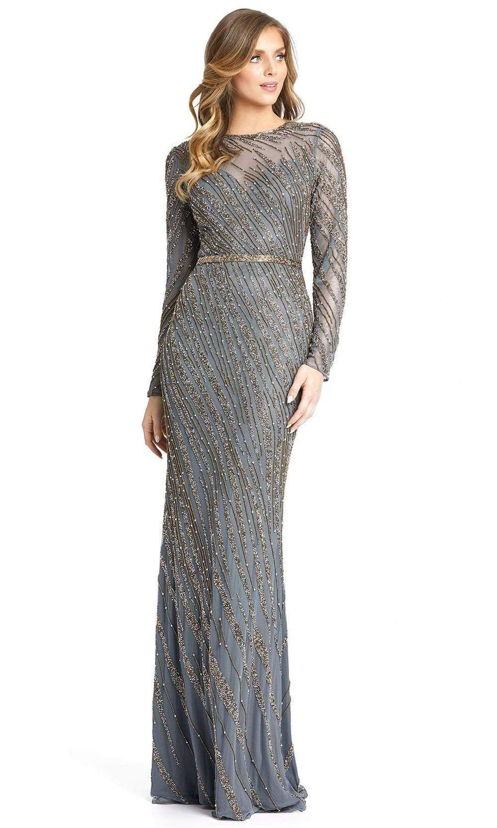 Mac Duggal - Long Sleeve Beaded Column Gown - Mocha Mac Duggal - Long Sleeve Beaded Column Gown - Mocha