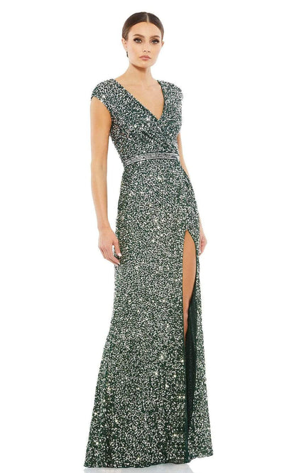 Mac Duggal - 5489 Cap Sleeve Ombre Sequin Gown Special Occasion Dress 0 / Forest Green