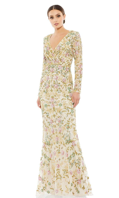 Mac Duggal - 5503 Sequined Floral Long Gown Special Occasion Dress 4 / Nude Multi