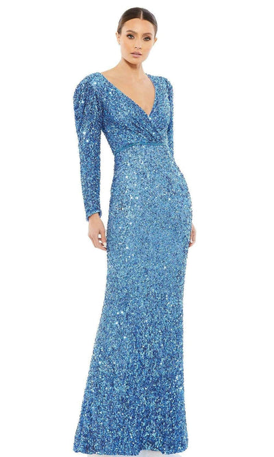 Mac Duggal - 5510 Sequined Long Sleeve Gown Special Occasion Dress 2 / French Blue